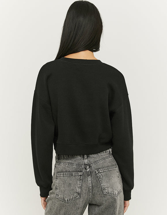 Ladies Black Cropped Printed Sweatshirt-Back View