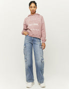 Tally Weijl pink print hoodie worn by model full front view