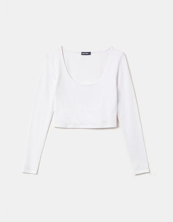 Basic Fit White Cropped Top-Ghost Front View