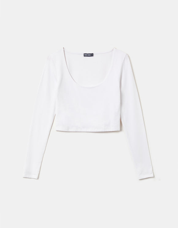 Tally Weijl Basic Fit White Cropped Top White detail view