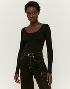 Tally Weijl Black Basic Long Sleeve T-Shirt BLACK front view