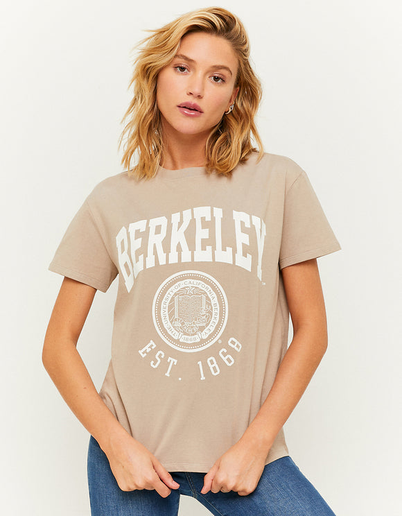 Ladies Beige Berkeley Printed T-Shirt-Model Front View