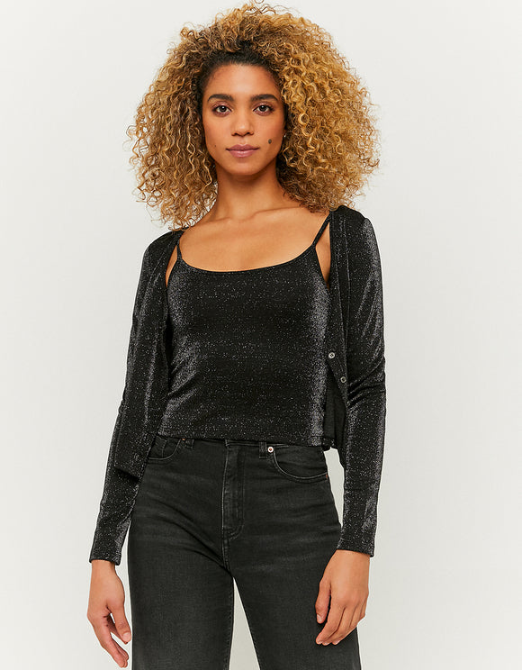 Tally Weijl Black Lurex Long Sleeves Top Black front view