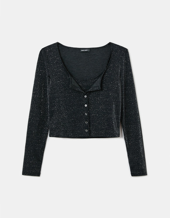 Tally Weijl Black Lurex Long Sleeves Top Black back view