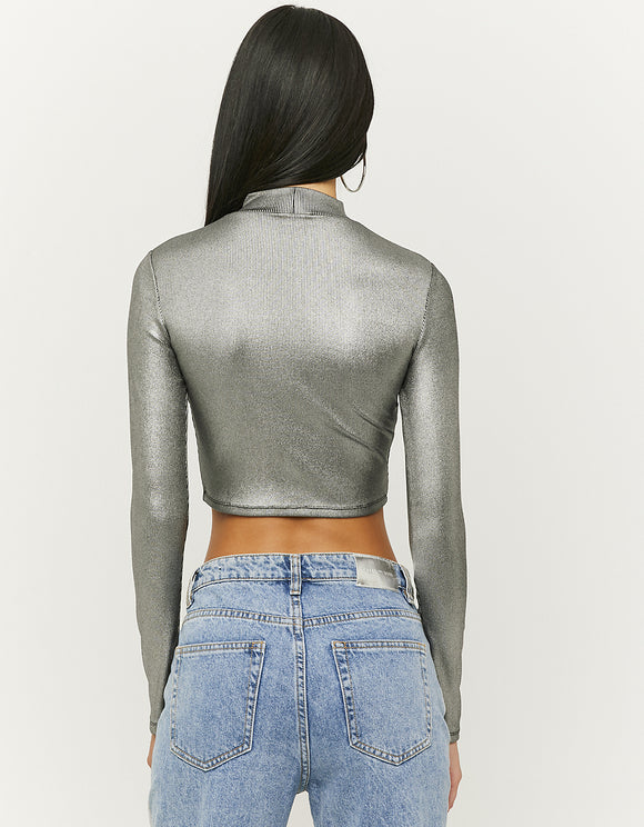 Ladies Long Sleeve Reflective Cropped Top-Back View