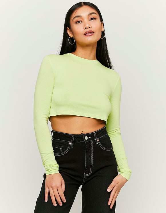 Ladies Basic Green Cropped Top-Front View