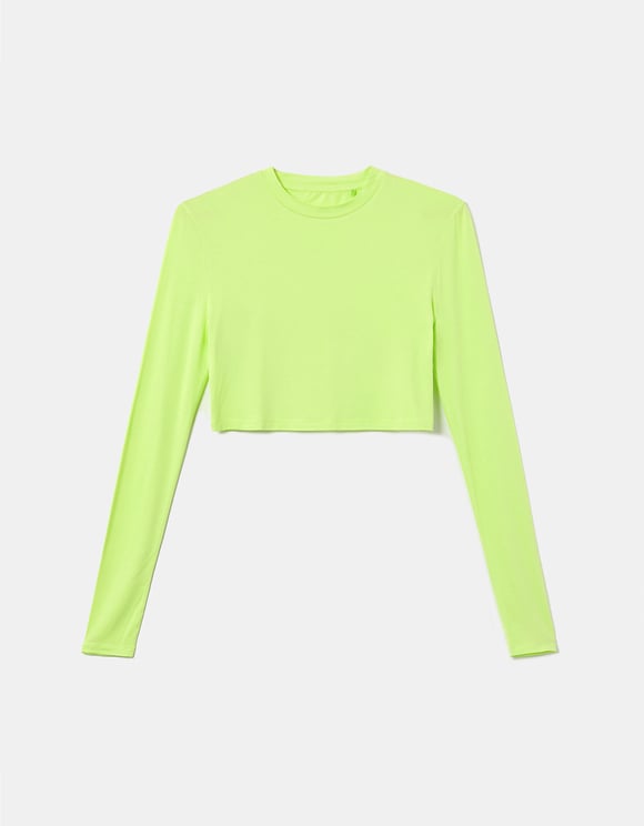 Ladies Basic Green Cropped Top-Ghost View