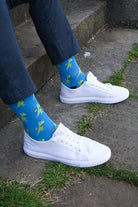 Swole Panda T-Rex Bamboo Socks BLUE model front view