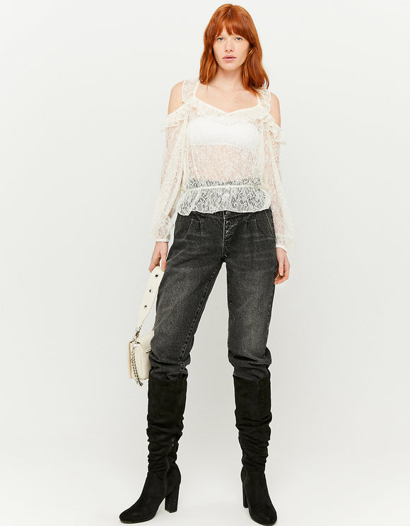 Tally Weijl Cold Shoulder Blouse Beige back view