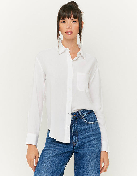 Ladies White Buttoned Shirt-Model Front View