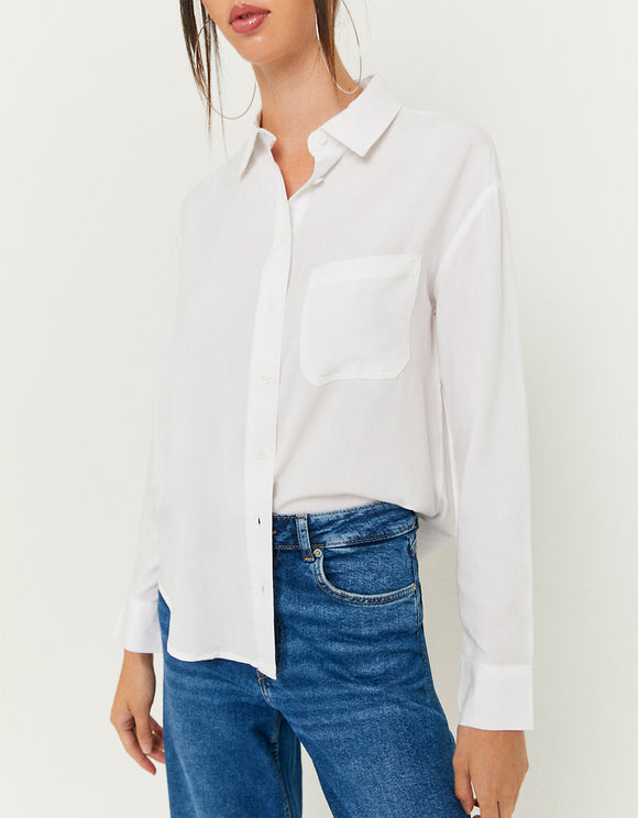Ladies White Buttoned Shirt-Model Side View