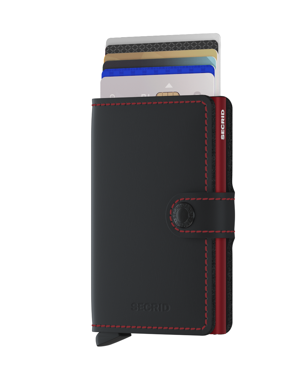 Secrid Matte Black/Red Miniwallet-Closed View with Cards