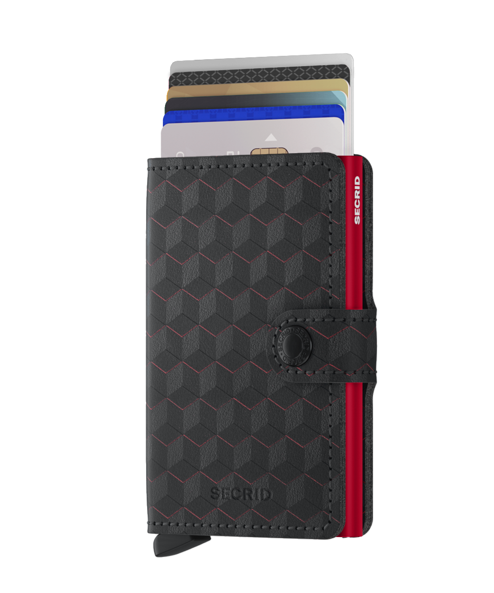 Secrid Optical Black/Red Miniwallet-Closed Front View with Cards