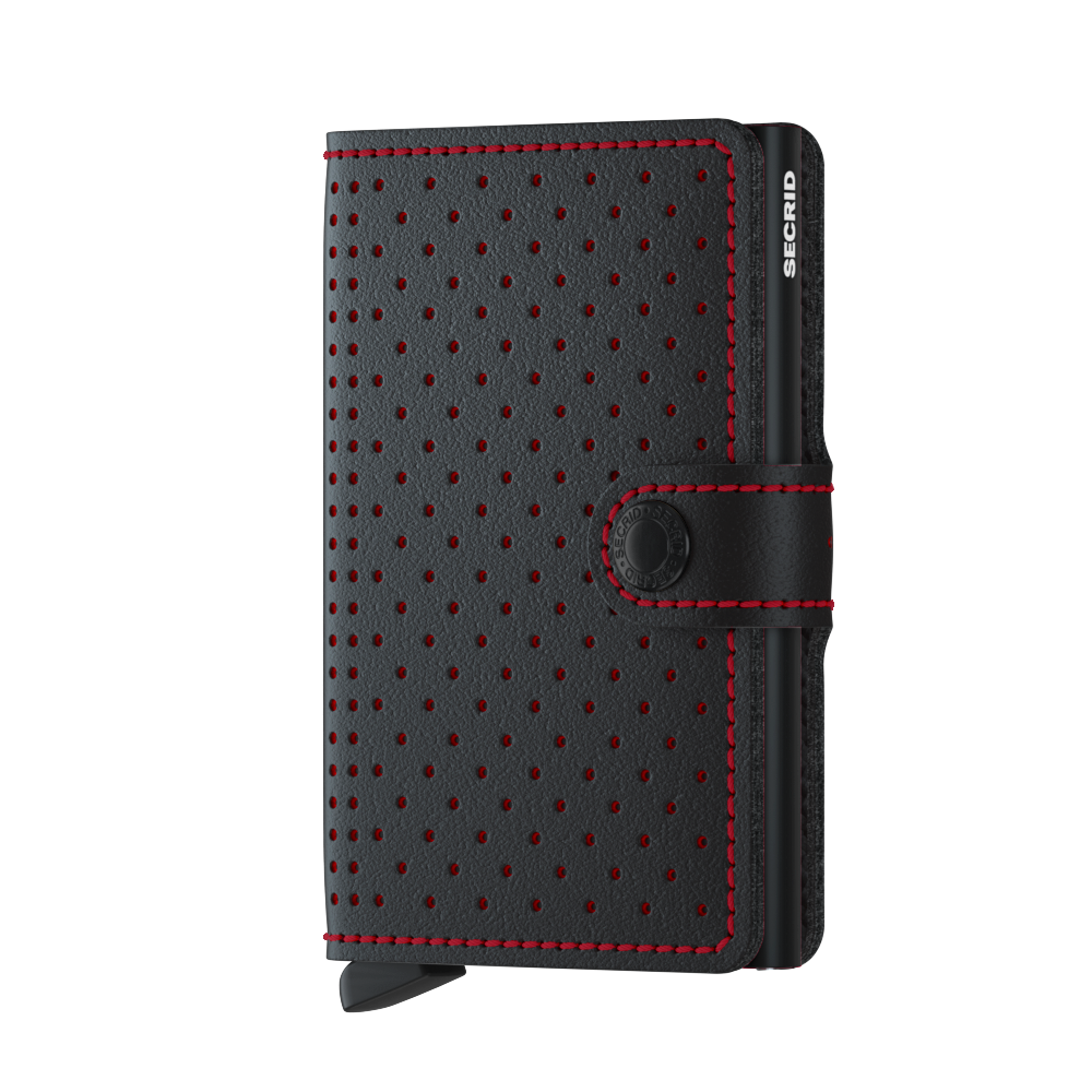 Secrid Perforated Black/Red Miniwallet-Fully Closed Front View