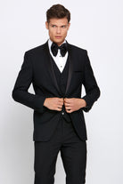 BENETTI James Shawl Tapered Fit Tux Jacket BLACK model front view