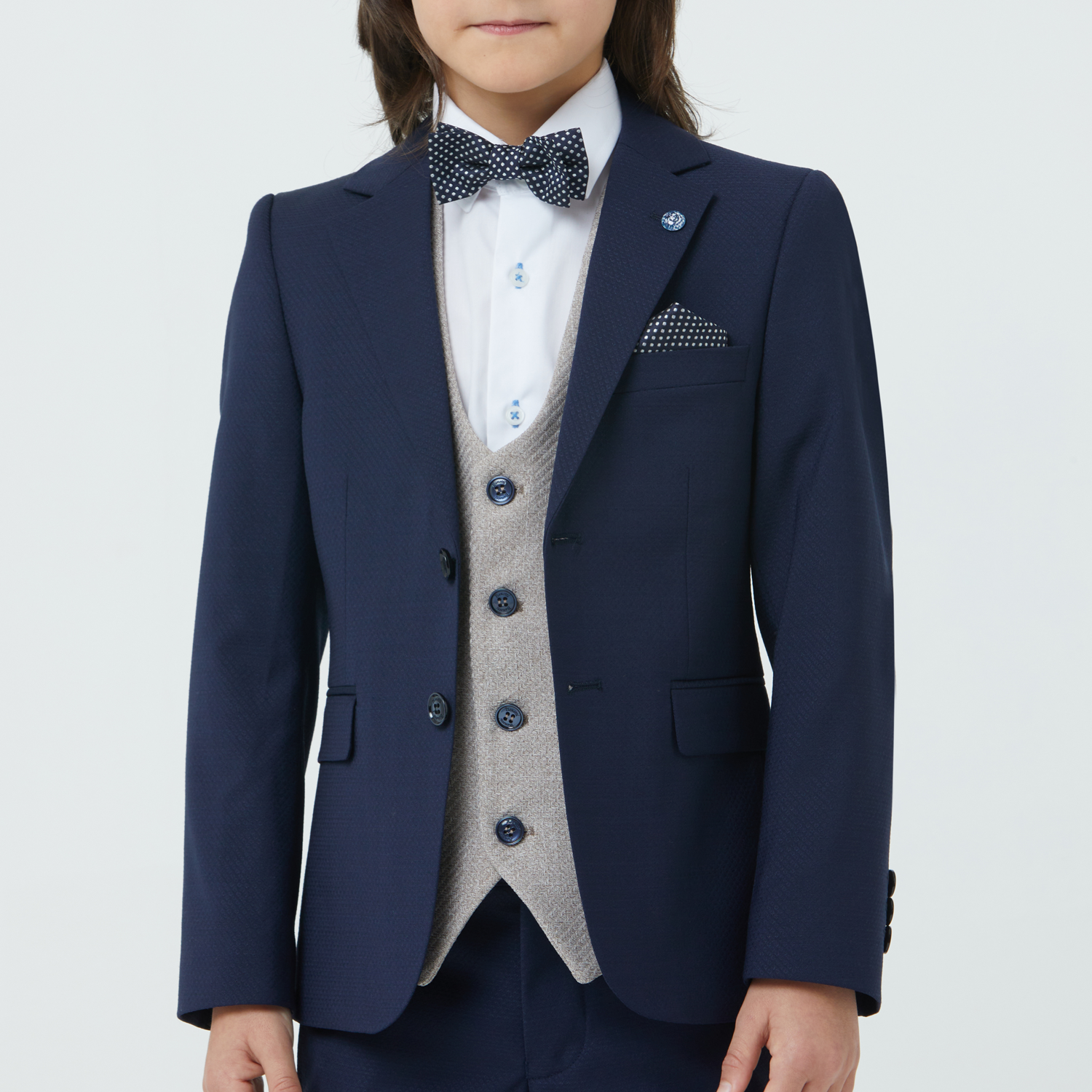 Benetti Boyswear Simon Boy Waistcoat Beige Beige model front view