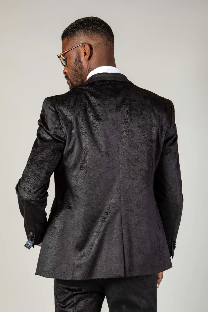 Men's Simon Black Velvet Tux Blazer-Model Back View