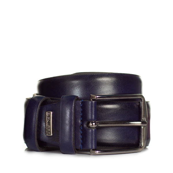 Men's Navy Leather Belt by Benetti - Spirit Clothing