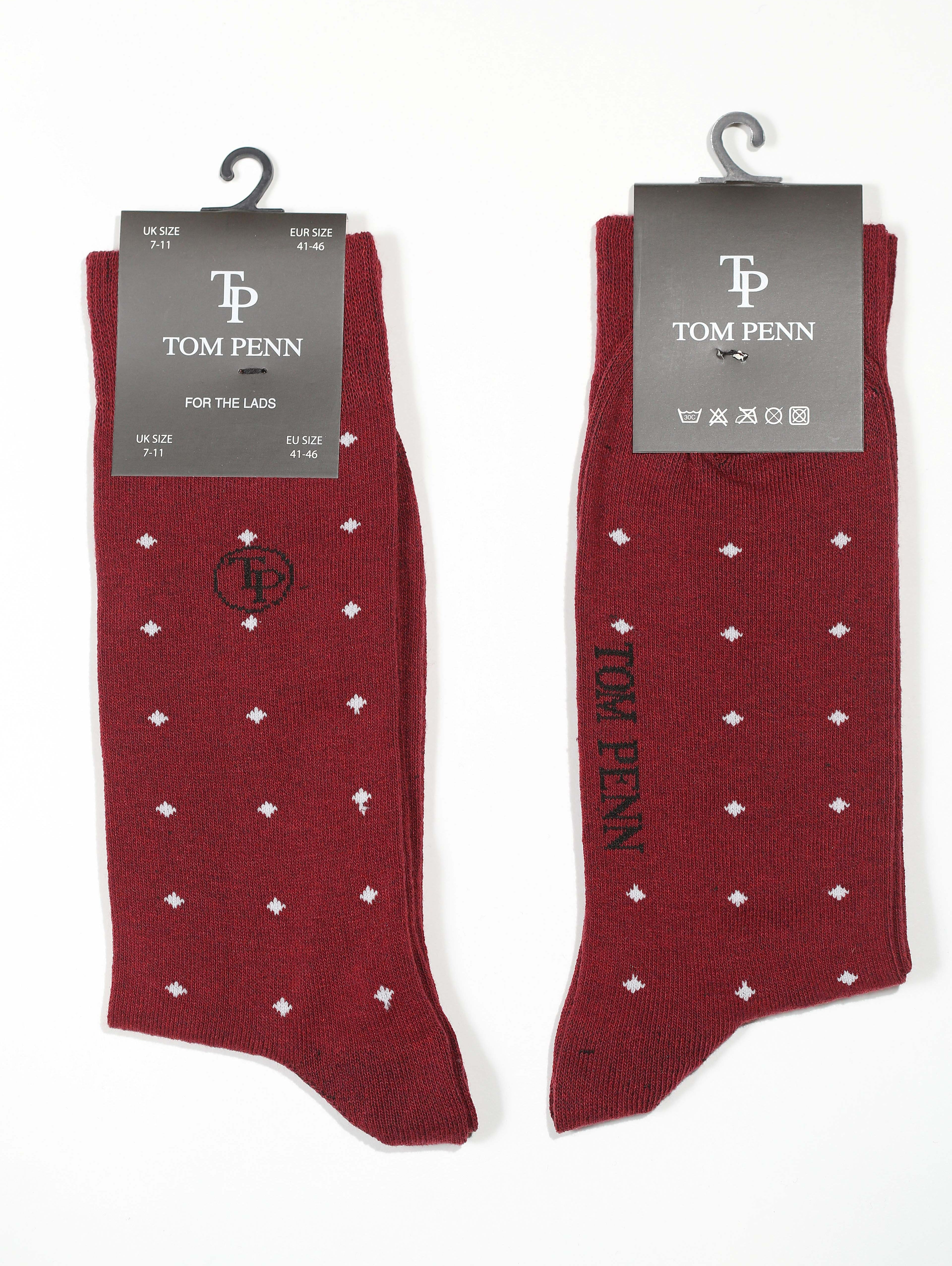 tom penn Tom Penn Burgundy Diamond Socks Burgungy front view