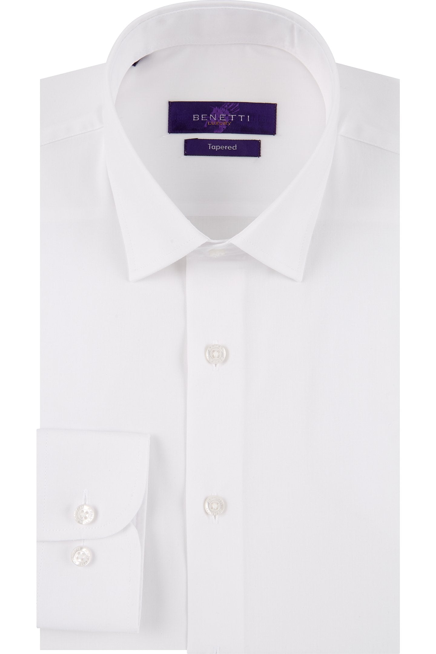 Front view of Benetti Eric white tapered fit suit shirt