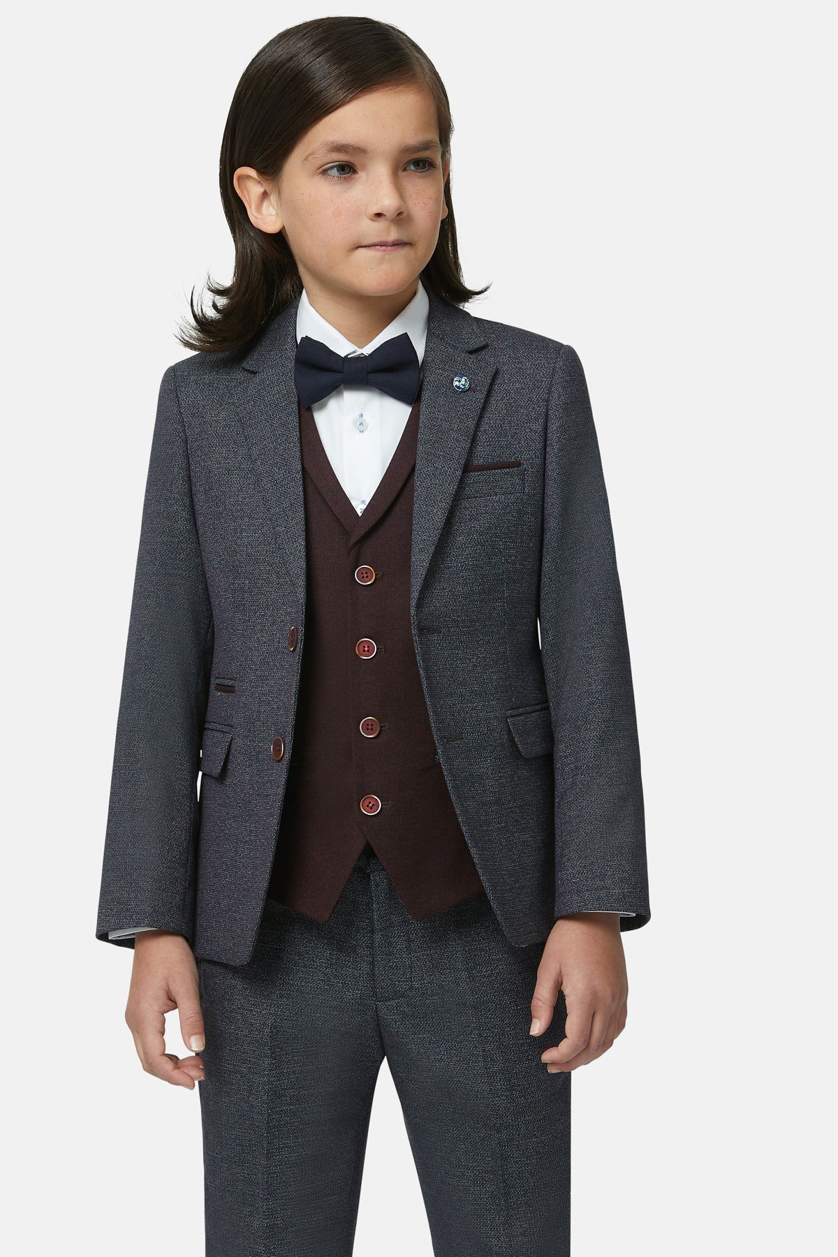 Benetti Boyswear Boys Tom Bordo Suit Bordo model front view