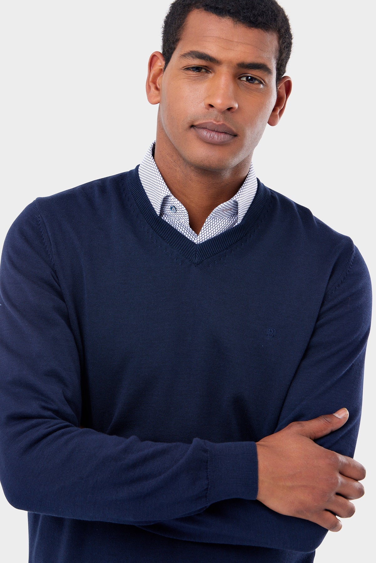 BENETTI V-Neck Jumper by Benetti Knitwear Forest Night close up view