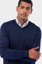 BENETTI V-Neck Jumper by Benetti Knitwear Forest Night close up view