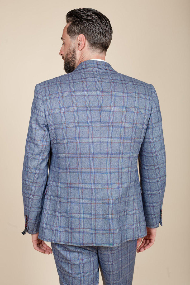 MARC DARCY Abbot Blue Tweed Check Blazer Blue model front view