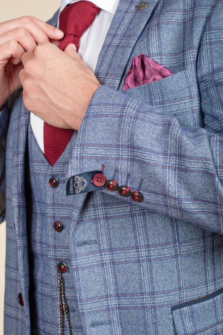 Abbot Blue Tweed Check Men's Blazer-Cuff detail