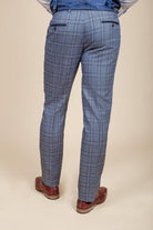 MARC DARCY Abbott Blue Tweed Check Tapered Fit Trousers BLUE model front view