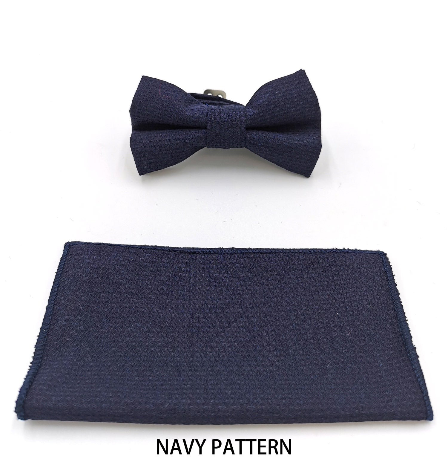 Benetti Boys Bow & Pocket Square - Navy Pattern