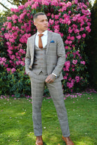 MARC DARCY Ray Tan Check Tapered Fit Trousers TAN back view