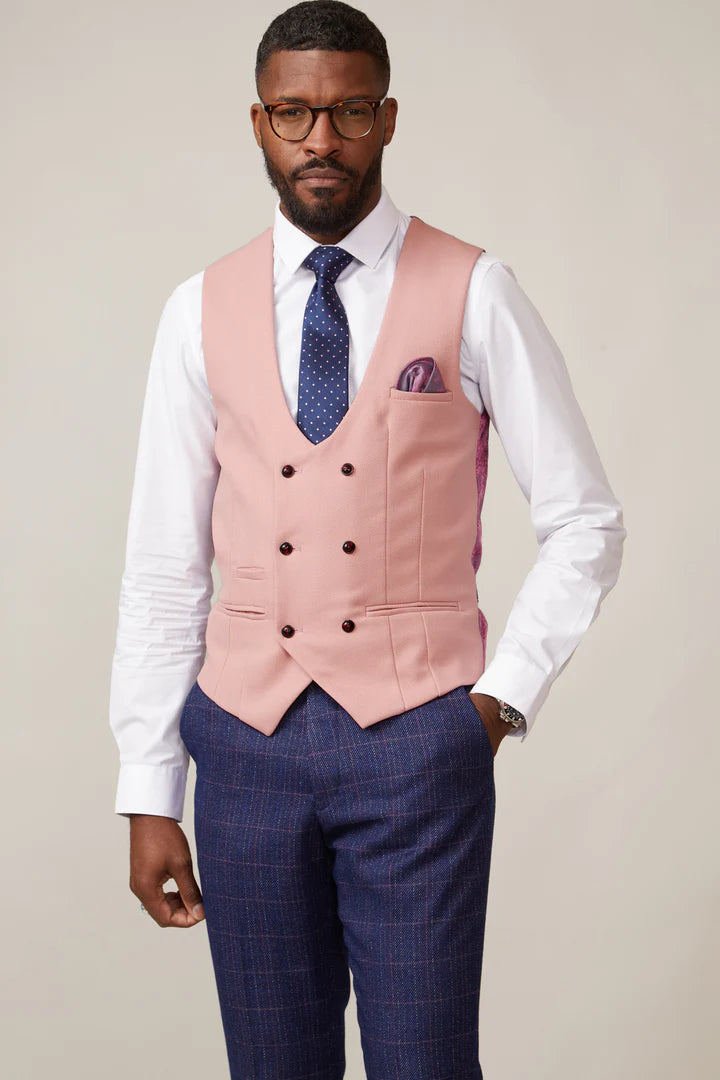 Men's Kelvin Double Breasted Pink Waistcoat-Front View
