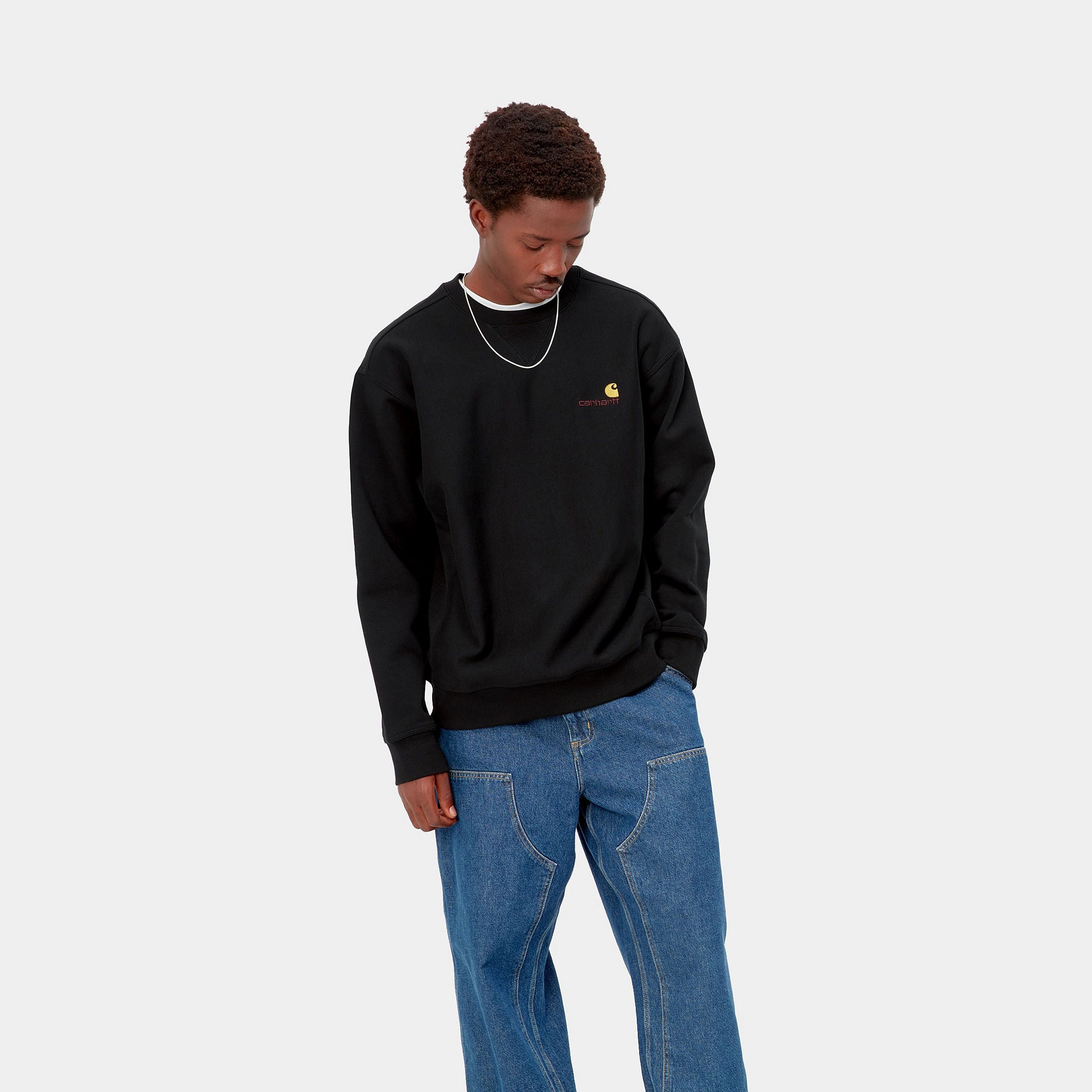 Men's American Script Sweat-Black-Front View