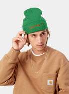 Carhartt WIP Script Beanie-Bonsaï / Brick Bonsaï / Brick model front view
