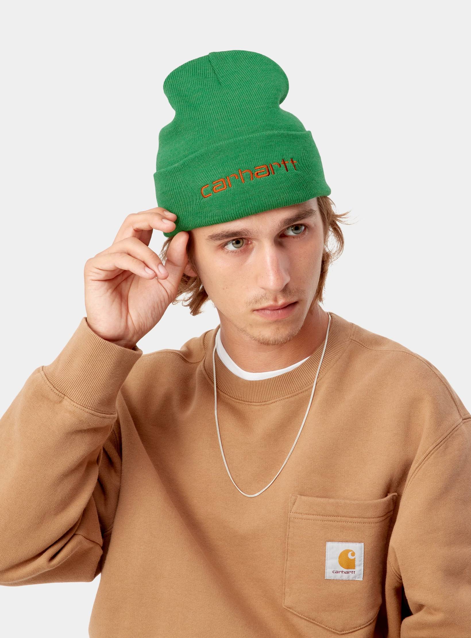 Carhartt WIP Script Beanie-Bonsaï / Brick Bonsaï / Brick model front view