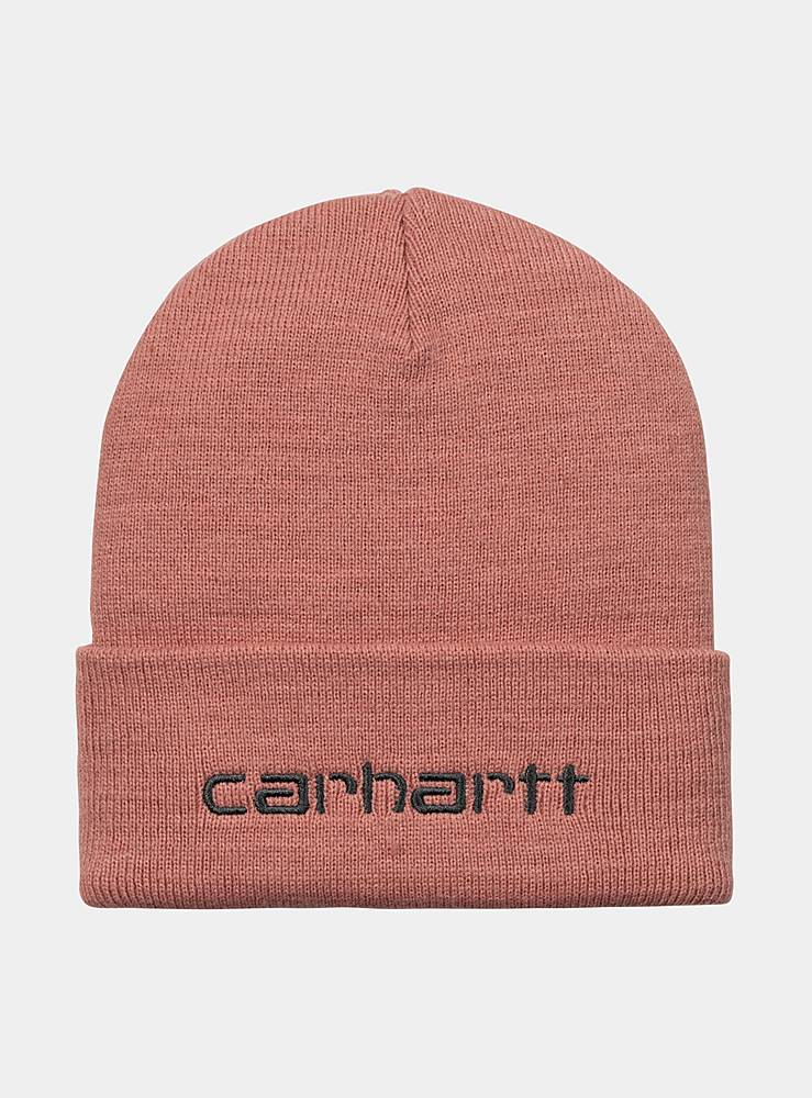 Carhartt WIP Script Beanie-Misty Blush / Vulcan Misty Blush / Vulcan front view