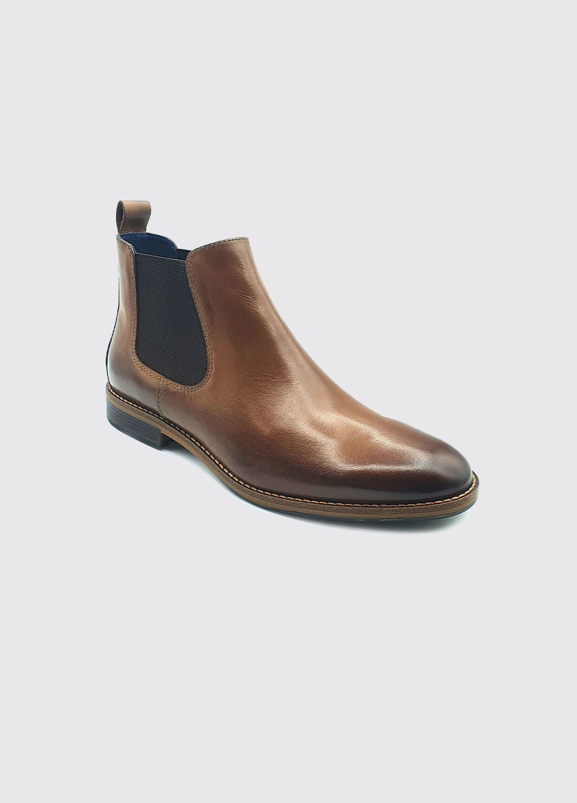 Men's Steed Slip on Tan Boot-Side View of One Boot