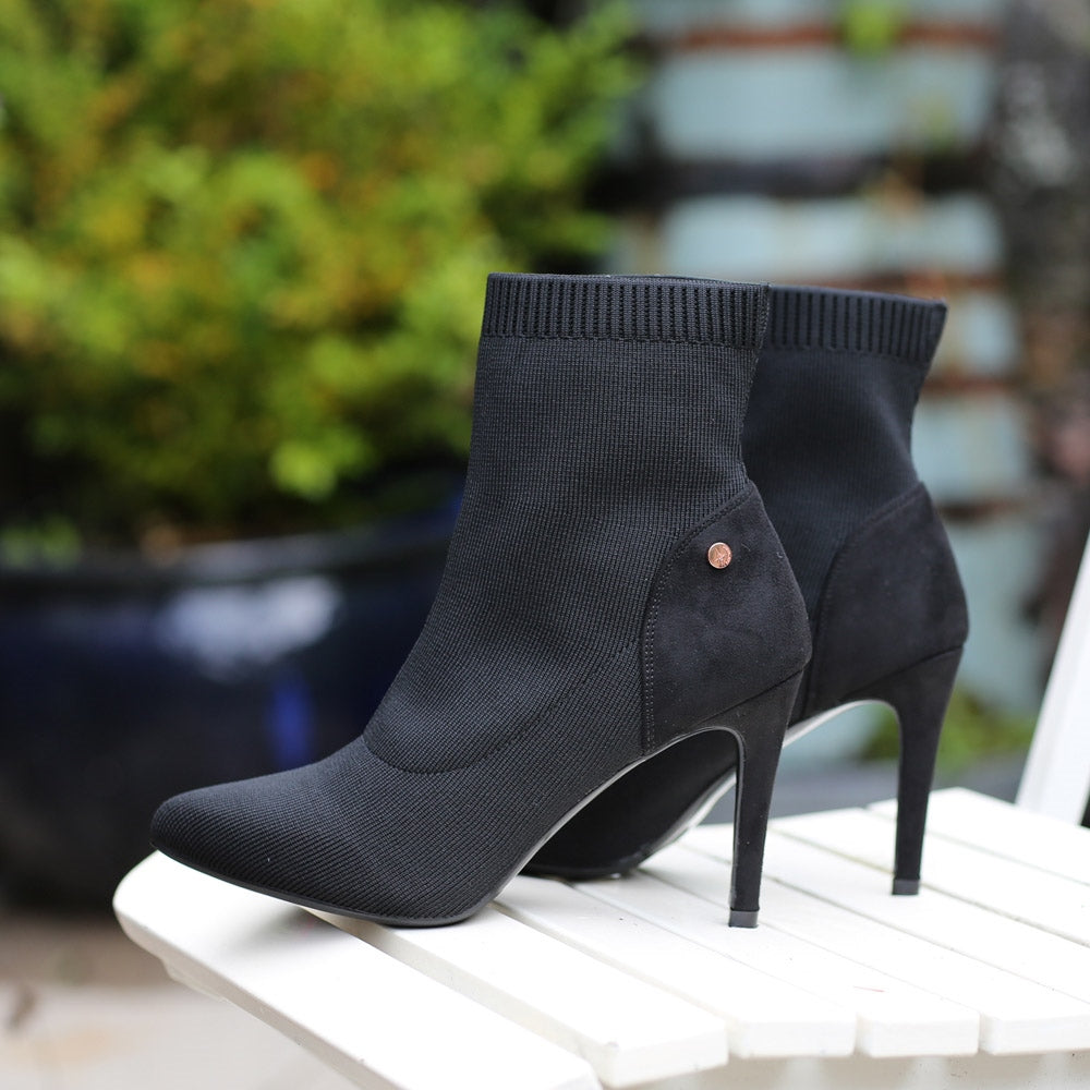 Ladies Black Roxanne Sock Boot-Side View