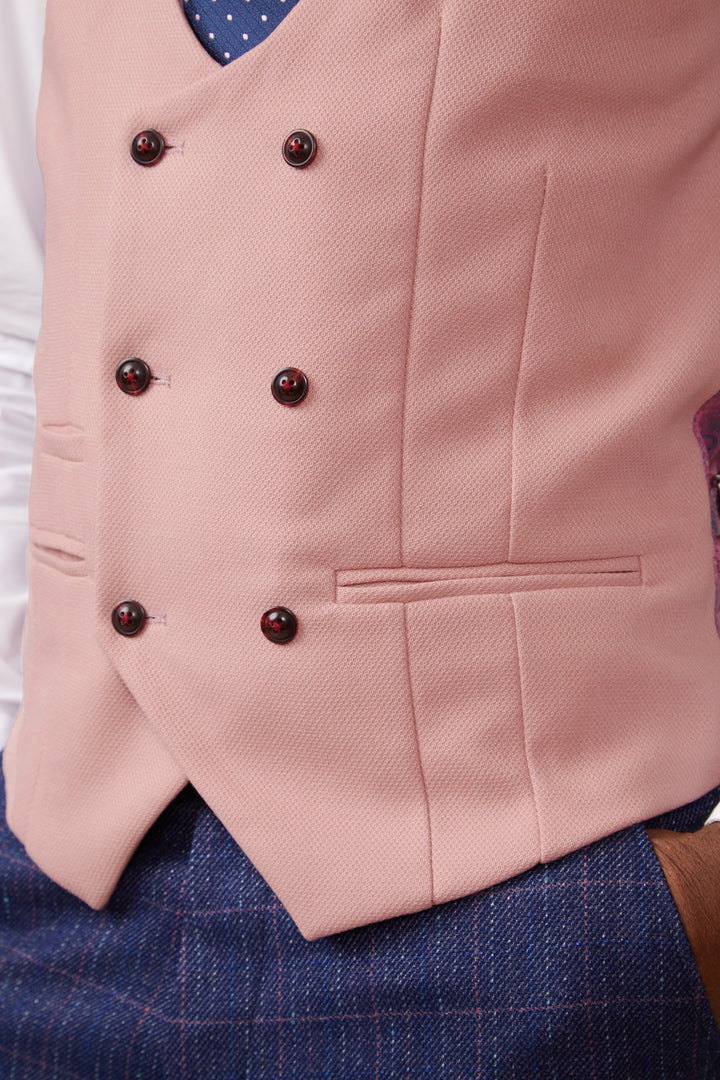 Men's Kelvin Double Breasted Pink Waistcoat-Close Up View of Buttons