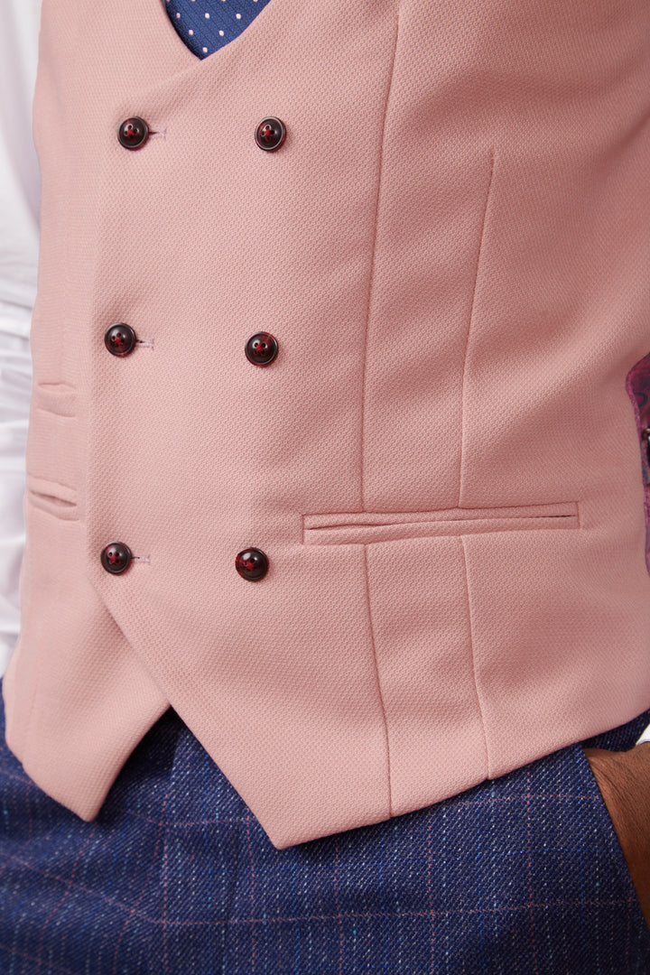Marc Darcy Kelvin pink double breasted waistcoat button detail