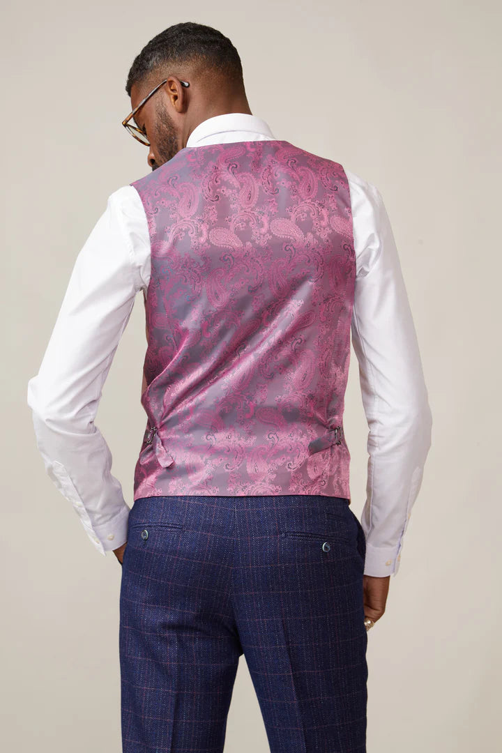 Men's Kelvin Double Breasted Pink Waistcoat-Back View