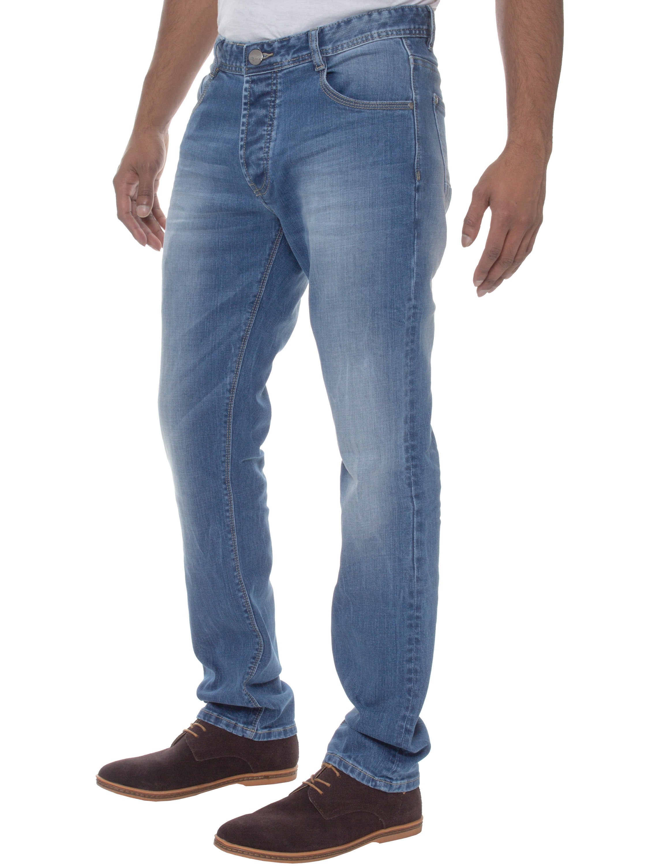 ETO Tapered Fit Blue Stonewash EM538 Jeans by Eto Jeans BLUE model front view
