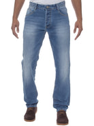 ETO Tapered Fit Blue Stonewash EM538 Jeans by Eto Jeans BLUE front view