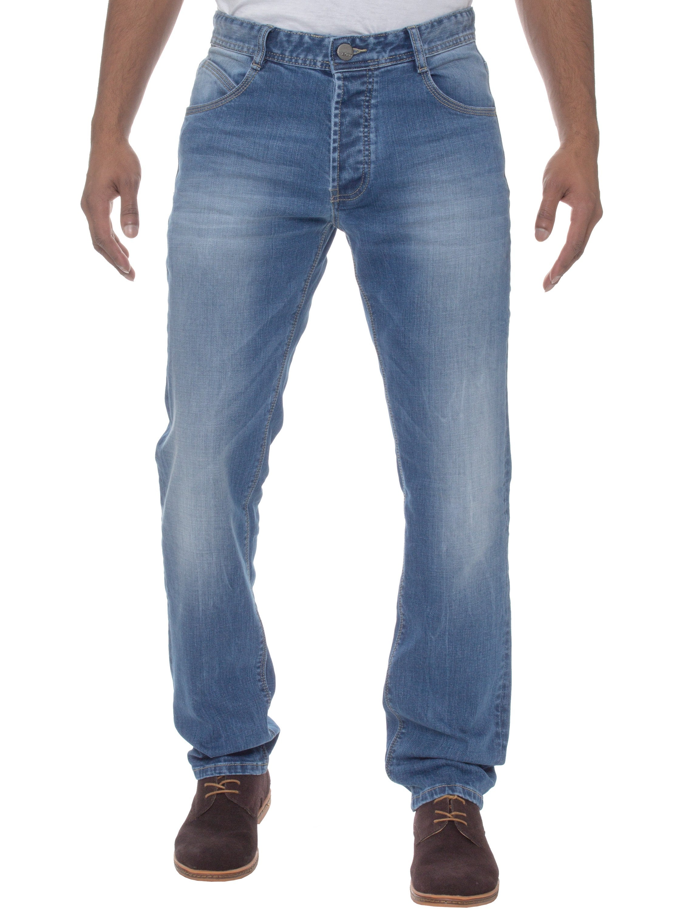 ETO Tapered Fit Blue Stonewash EM538 Jeans by Eto Jeans BLUE front view