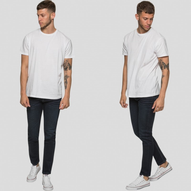 ETO Mens Reflex Super Skinny Dark Stonewash Jeans by Eto Jeans NAVY front view
