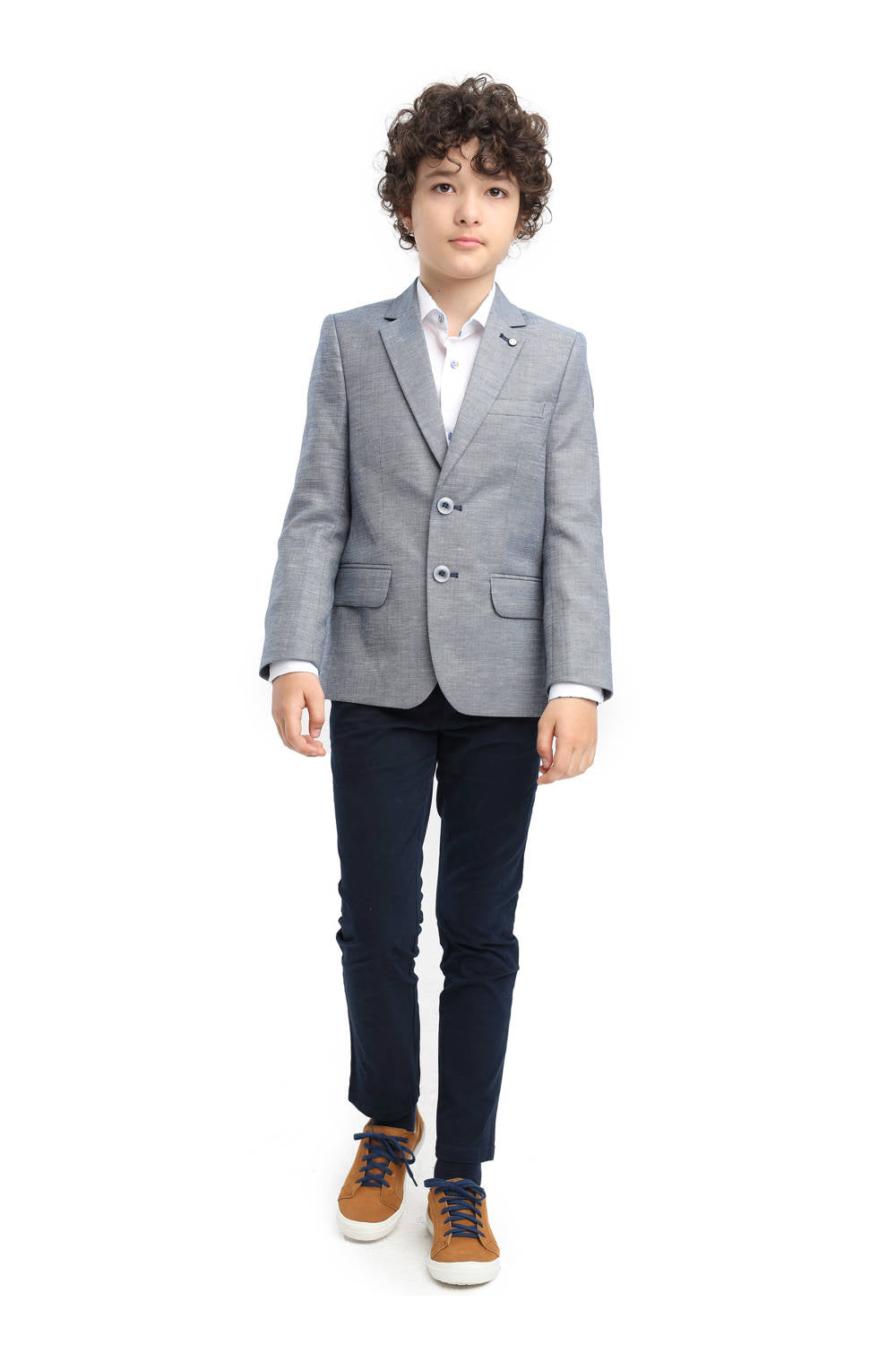 Alternate front view of the Leon boys blue blazer