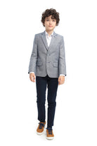 Alternate front view of the Leon boys blue blazer