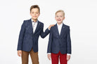 Detail view of boys formal navy blazer
