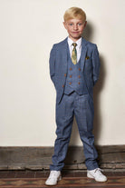 George boys sky 3 piece communion suit front view